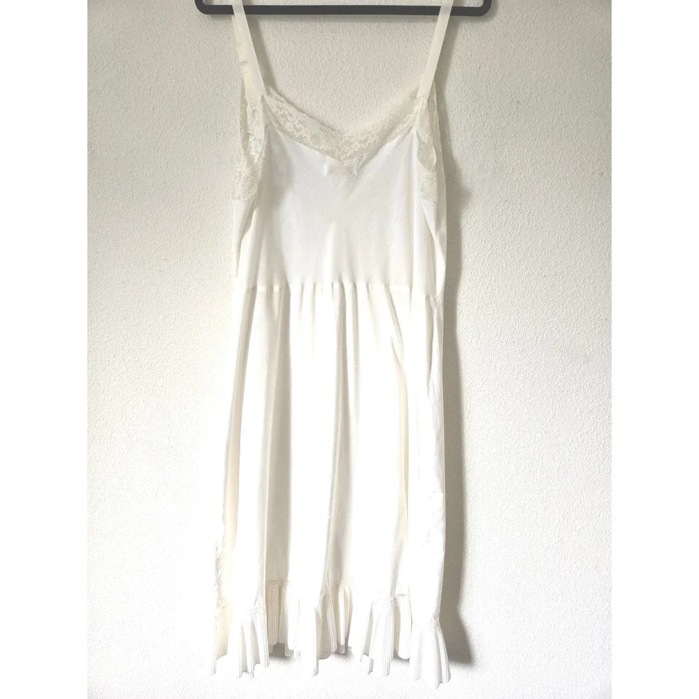 Vintage Barbizon Sorrento White Lace Pleated Slip Dress Zephaire Batiste Size 40 - Picture 4 of 9